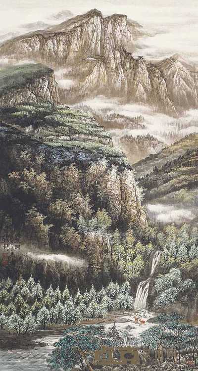 刘继才 2005年作 听泉图 立轴 179×96cm